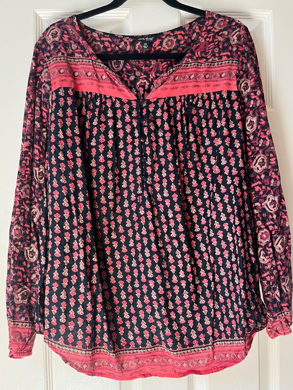 Lucky Brand Black and Orange Floral Printed Peasant Tunic